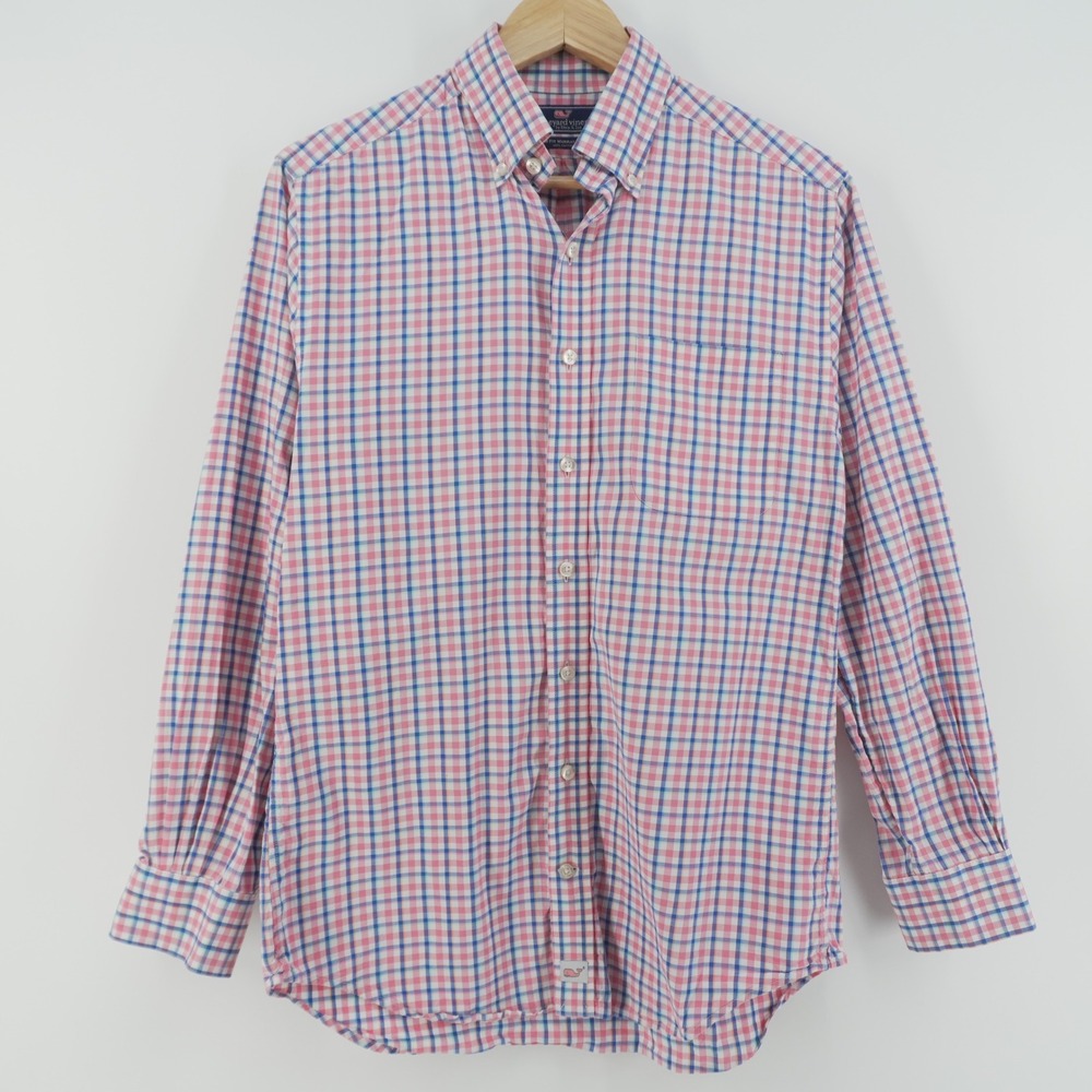 Vineyard Vines Murray Shirt Mens Small Pink Blue Plaid Slim Fit Button Down - Picture 4 of 7